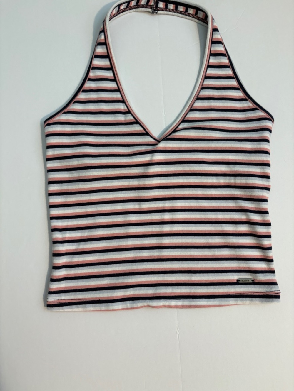 Hollister Striped Halter V-Neck Tank in Pink, Black & White